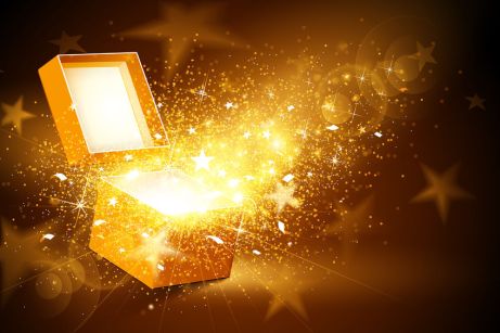 44614188 - christmas background with open golden box with stars and confetti