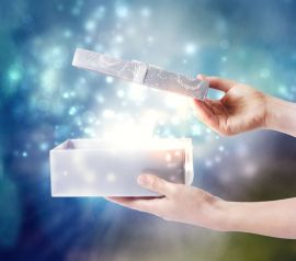 21688649 - opening a gift box with magical special effects lights