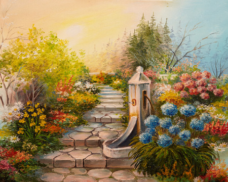 38223007 - oil painting - stone stairs in the forest